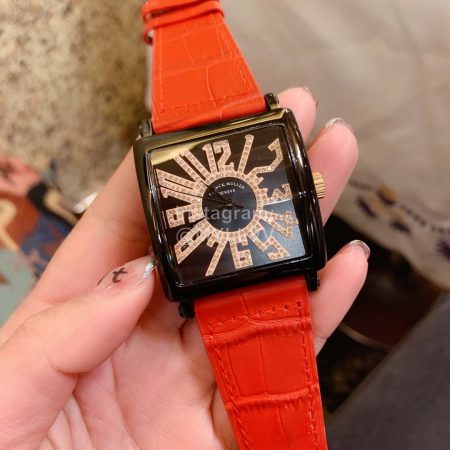 Franck Muller Square Dial Leather Strap Watch For Women Red