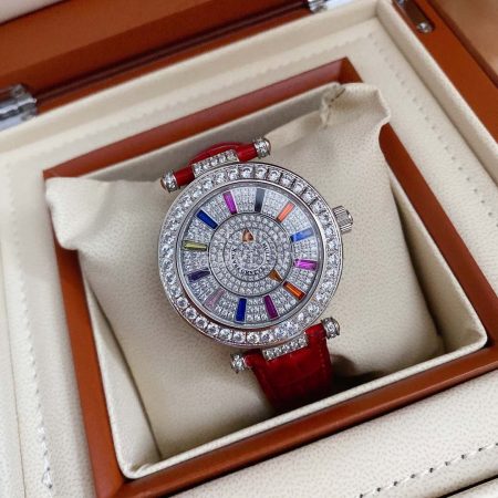 Franck Muller Leather Strap Diamond Dial Watch Red