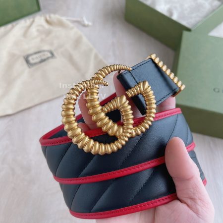 Gucci Calf Leather Gg Copper Buckle 40mm Belt Red