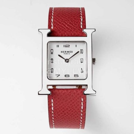 Hermes Heure H 316 Fine Steel Fired Enamel Paint Case Watch Wine Red
