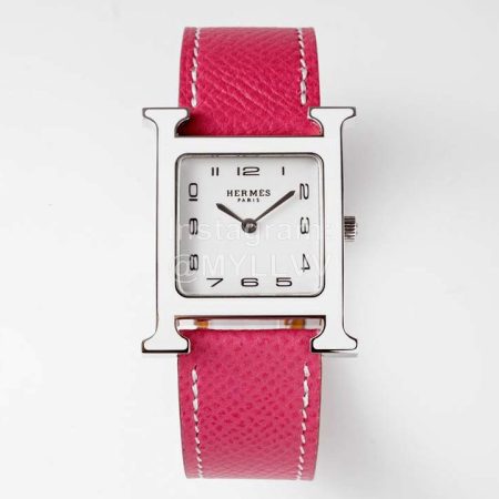Hermes Heure H 316 Fine Steel Fired Enamel Paint Case Watch Rose Red