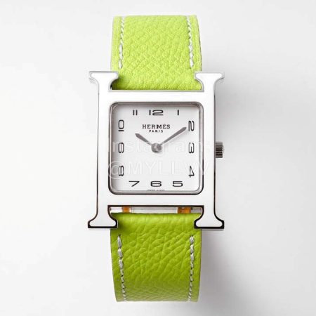 Hermes Heure H 316 Fine Steel Fired Enamel Paint Case Watch Green