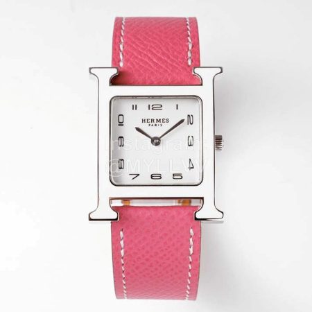 Hermes Heure H 316 Fine Steel Fired Enamel Paint Case Watch Pink