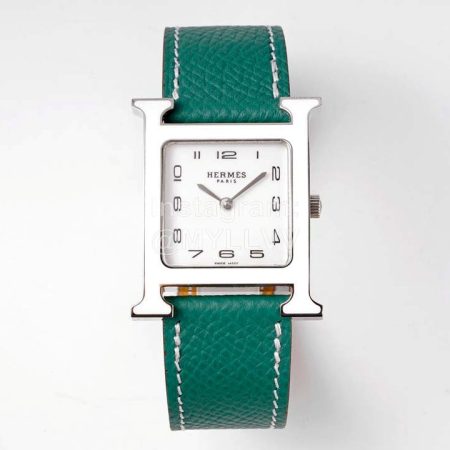 Hermes Heure H 316 Fine Steel Fired Enamel Paint Case Watch Dark Green