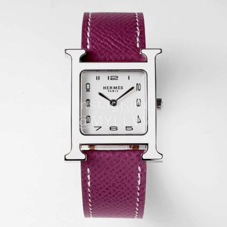 Hermes Heure H 316 Fine Steel Fired Enamel Paint Case Watch Purple