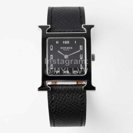 Hermes Heure H 316 Fine Steel Fired Enamel Paint Case Watch Black