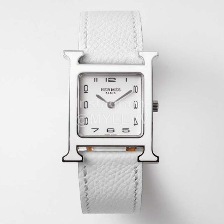 Hermes Heure H 316 Fine Steel Fired Enamel Paint Case Watch White