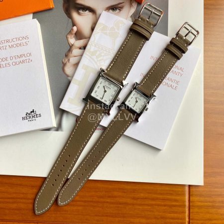 Hermes Heure H Series Soft Leather Strap Watch Brown