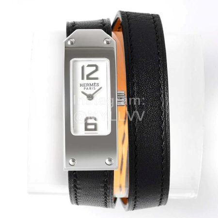 Hermes Kelly 2 Series Leather Strap Sapphire Crystal Glass Watch Black