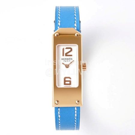Hermes Kelly 2 Series Sapphire Crystal Glass Blue Leather Strap Watch