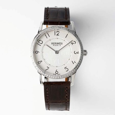 Slim D’Hermes Baton Pointer Leather Strap Watch Coffee