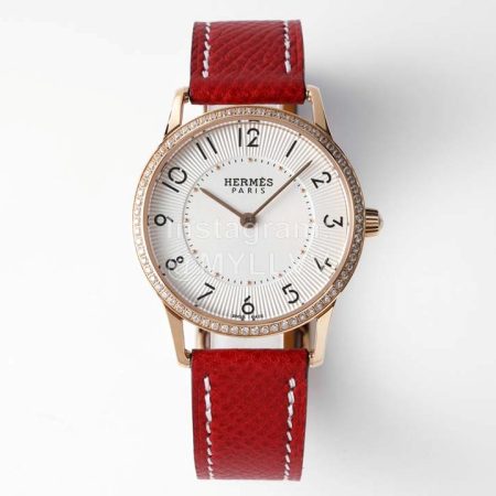 Slim D’Hermes New Baton Pointer Leather Strap Watch