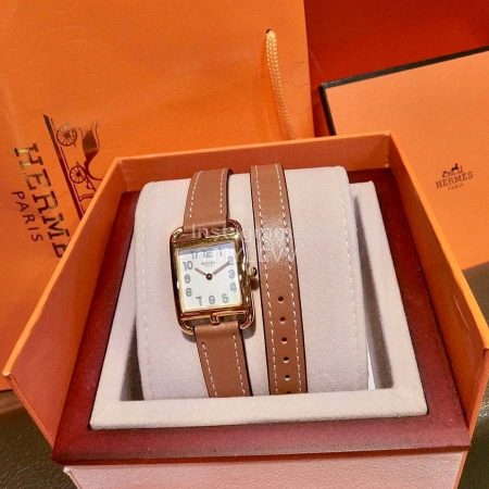 Hermes Nantucket Series Square Dial Leather Strap Watch