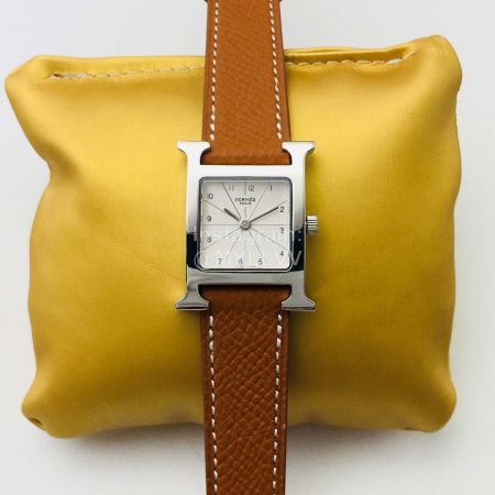 Hermes Hr Factory Fine Steel Case Square Dial Watch Brown