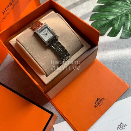 Hermes Square Dial Steel Strap Watch Silver