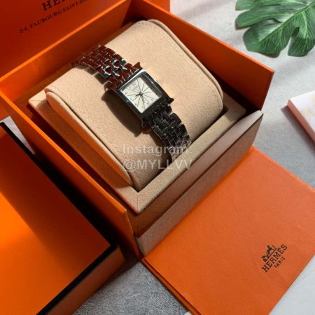 Hermes Square Dial Silver Steel Strap Watch