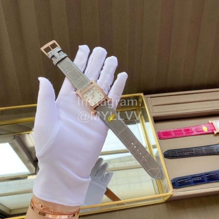 Hermes Classic Square Dial Leather Strap Diamond Watch Gray