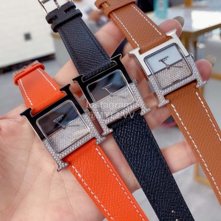 Hermes Heure H Double Jeu Leather Strap Quartz Watch