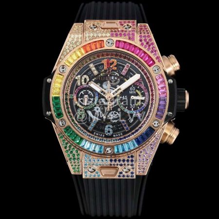 Hublot Waterproof Colored Diamond Black Strap Mechanical Watch
