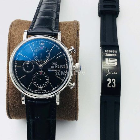 Iwc Zf Factory 42mm Dial Leather Strap Watch Black