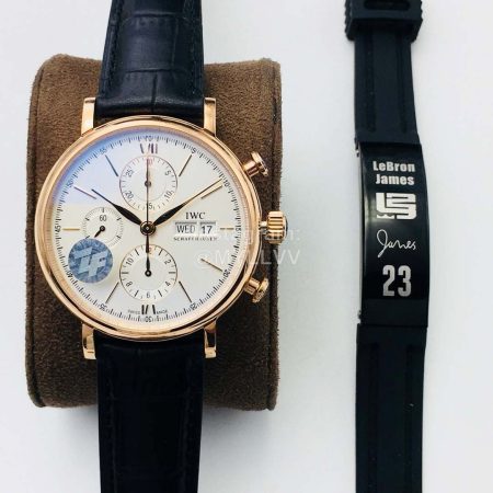 Iwc Zf Factory 42mm Dial Leather Strap Watch Gold