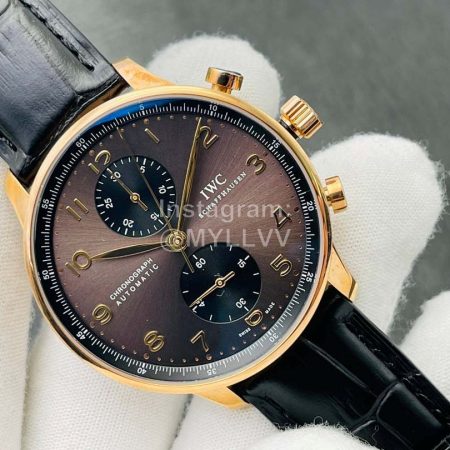 Iwc Zf Factory Classic Leather Strap Coffee Dial Watch