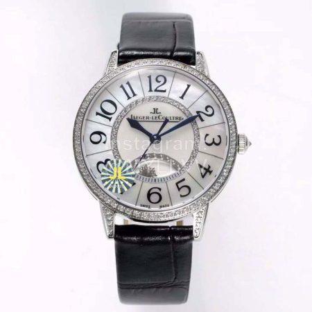 Jaeger Lecoultre Leather Strap 34mm Dial Watch Black