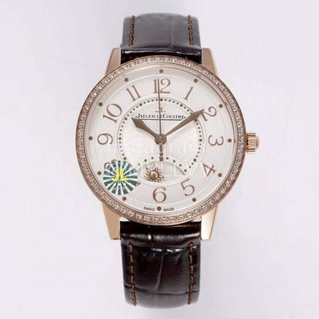 Jaeger Lecoultre Leather Strap Diamond 34mm Dial Watch