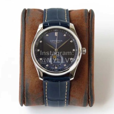 Longines Lunar Phase Leather Strap Navy Dial Watch