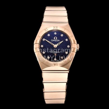 Omega G Factory 25mm Black Dial Quartz Watch For Women Rose Gold