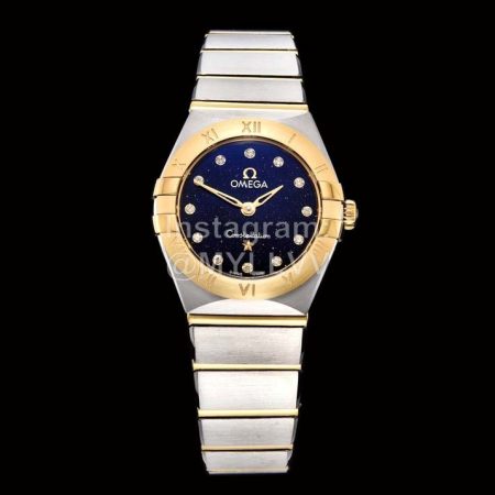 Omega G Factory 25mm Black Dial Silver Quartz Watch For Women