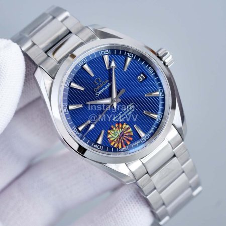Omega Sapphire Crystal Blue Dial 316l Steel Case Watch