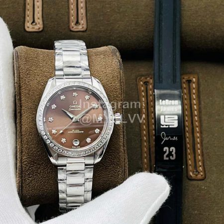 Omega Tws Factory 34mm Coffee Dial Mechanical Watch For Women