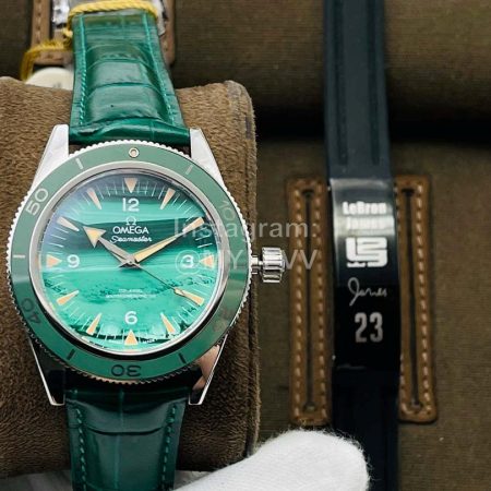 Omega Tws Factory Sapphire Crystal Leather Strap Watch Green