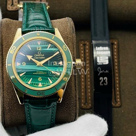 Omega Tws Factory Sapphire Crystal Green Leather Strap Watch