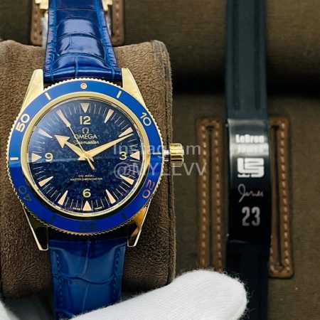 Omega Tws Factory Sapphire Crystal Blue Leather Strap Watch