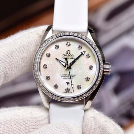 Omega New 34mm Dial Leather Strap Watch For Women