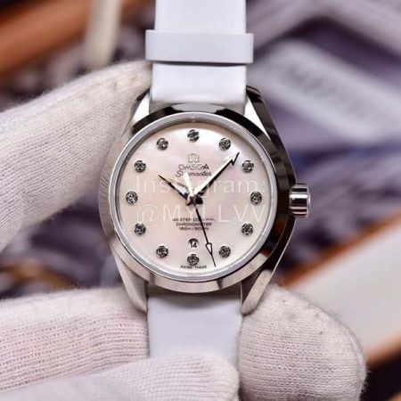 Omega Fashion 34mm Dial Leather Strap Watch For Women