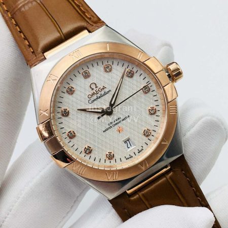 Omega Tw Factory 39mm Dial Brown Leather Strap Watch