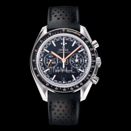 Omega Speedmaster Black Leather Strap Luminous Watch