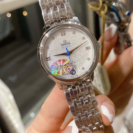 Omega White Dial Steel Strap Watch For Women