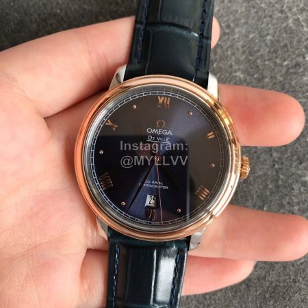 Omega Leather Strap 39.5mm Dial Watch Navy