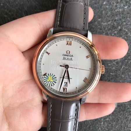 Omega Gray Leather Strap 39.5mm Dial Watch