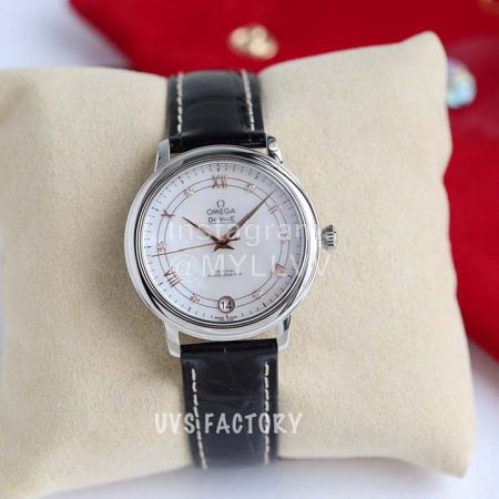 Omega New Sapphire Crystal Leather Strap Watch