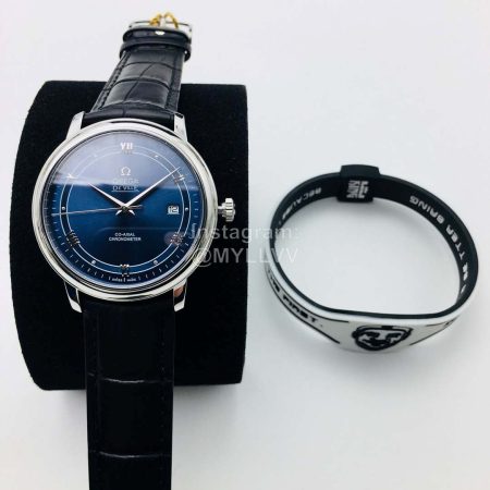 Omega Blue Leather Strap 316l Steel Case Watch