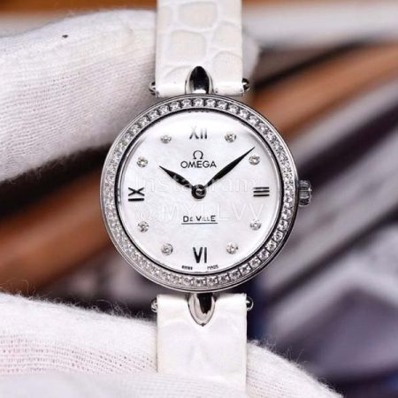 Omega Dewdrop 27.4mm Dial Diamond Watch Silver