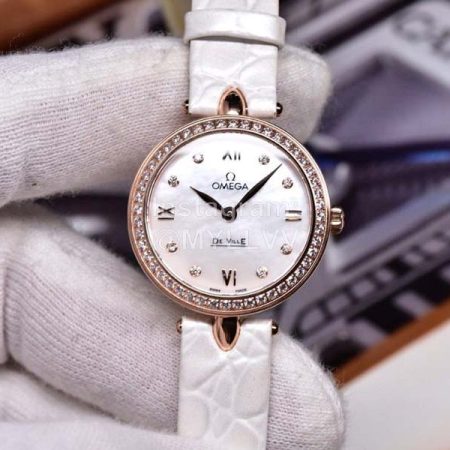 Omega Dewdrop 27.4mm Dial Diamond Watch Rose Gold