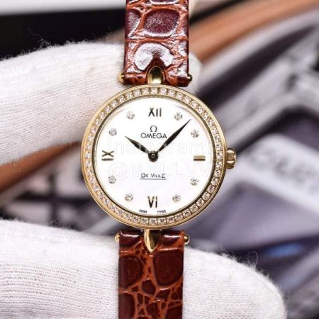 Omega Dewdrop 27.4mm Dial Diamond Watch Gold