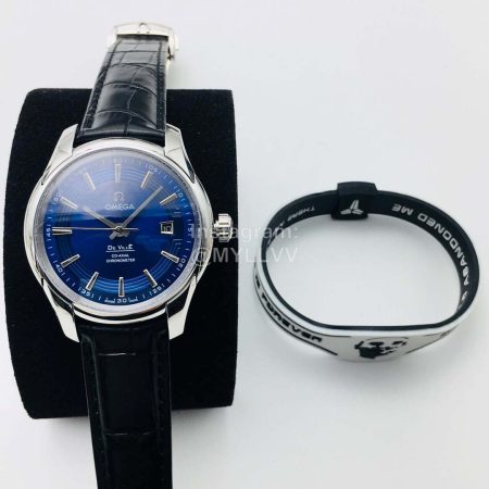 Omega Oe Factory Hour Vision Blue Dial Leather Strap Watch