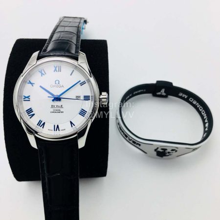 Omega Oe Factory Hour Vision White Dial Leather Strap Watch